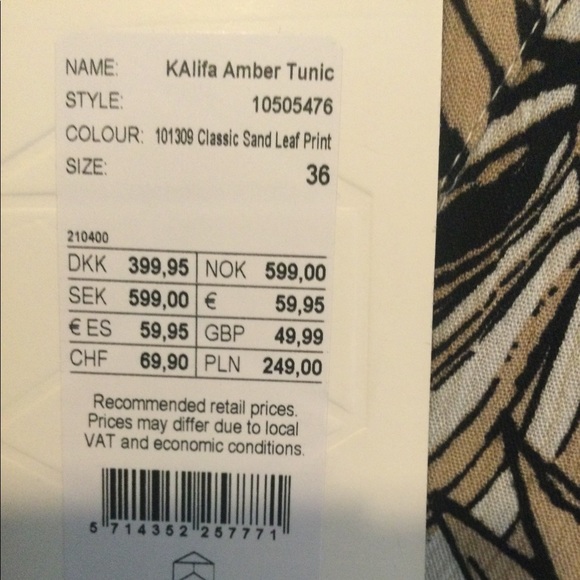 Kaffe KAlifa Amber Tunic, Size 36, Sand Leaf Print - Picture 4 of 6